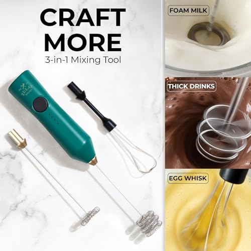 Rechargeable Milk Frother Handheld (Zulay Dynamic Emerald & Gold / Rechargeable Z1 Motor Max)