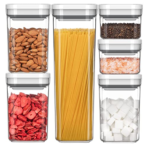 6 Piece Airtight Food Storage Container Set for Pantry Organization (White)