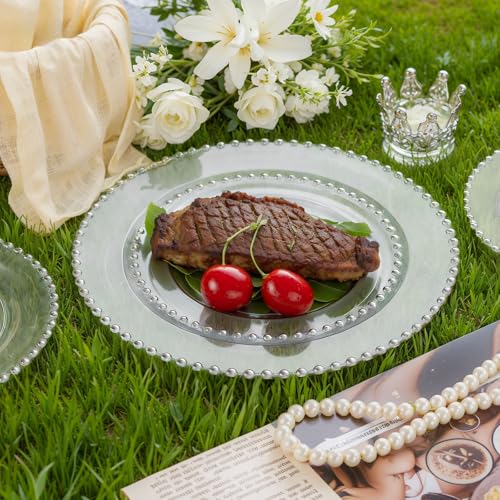 100PCS Clear Plastic Plates with Silver Beads for Bridal Showers (Silver and Clear Plastic Plates / 100PCS)
