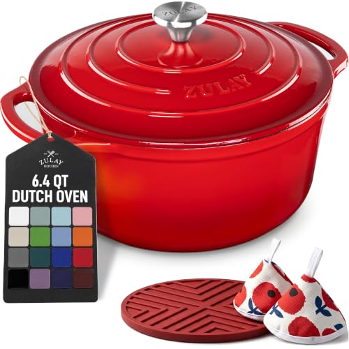 6.4QT Enameled Cast Iron Dutch Oven Pot with Lid (Ablaze Red / 6.4 Quart)