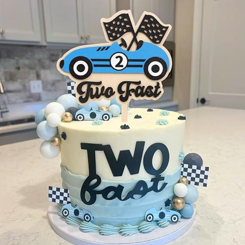 Wooden Two Fast Cake Topper (Twofast-blue)