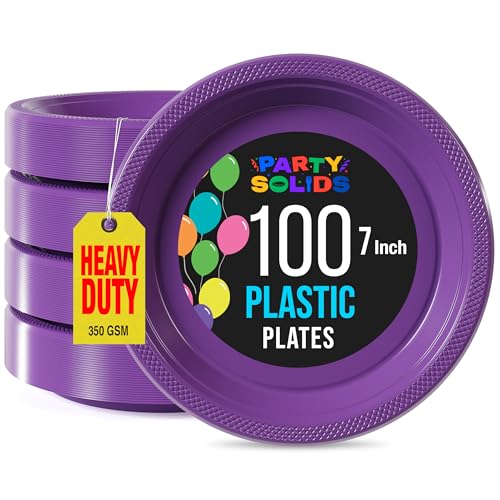 Exquisite Party Solids Sturdy Purple Plastic Plates 7" Cake Plates 100 Pcs (7 inch / Purple)