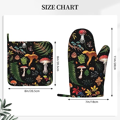 Mushroom Oven Mitts and Pot Holders Sets Silicone Mushrooms Kitchen Mitts Potholders Heat Resistant 4Pcs Oven Gloves Hot Pads for Kitchen Baking Cooking BBQ Grilling (Mushrooms)
