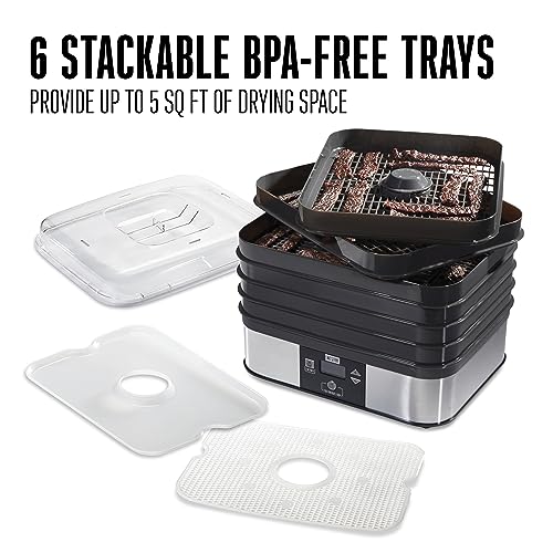 Food Dehydrator Machine for Jerky (Digital Temperature Control (100-160F) / 6 Stackable Trays (7.4 sq. ft.), Black)