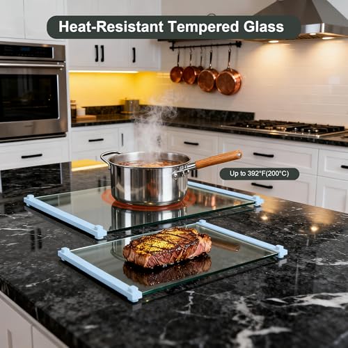 2PCS Glass Cutting Board with Silicone Grip (Blue)