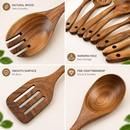 Premium 8 Piece Teak Wood Cooking Utensil Set (8-Piece Wooden Cooking Utensil Set)