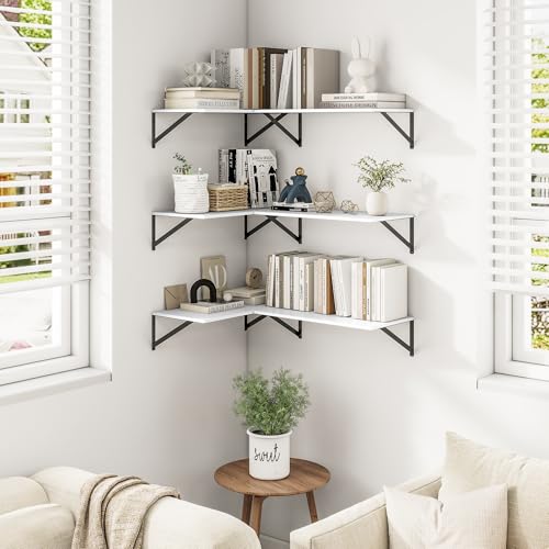 24W x 12D Deep Floating Shelves Set of 3 White (White With Black Metal Bracket / 24wx12dx5.8h)