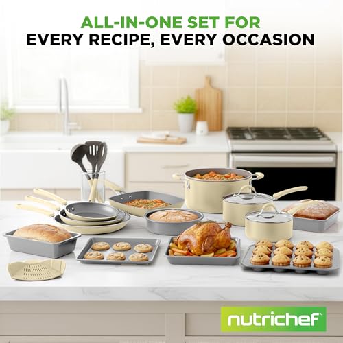 20 Pc Cookware Set Non Stick with Baking Pans (20 piece / White)