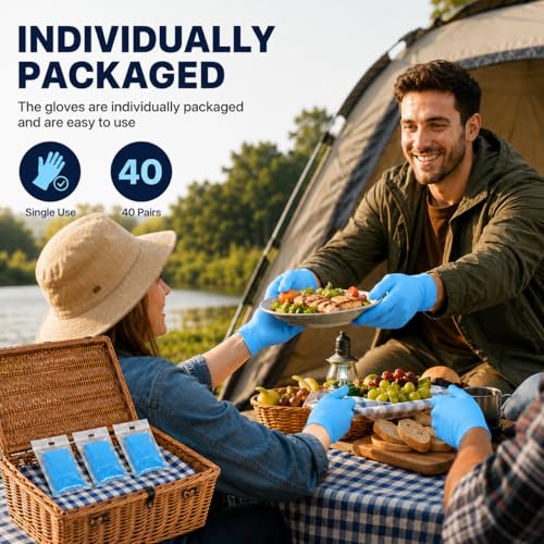 Individually Wrapped Black Disposable Nitrile Gloves (Blue of 80 / Medium)
