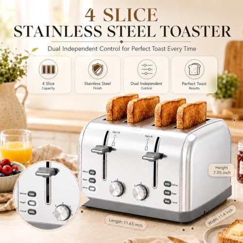 Toaster 4 Slice Retro Stainless Steel