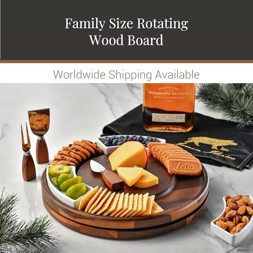 Acacia Wood Lazy Susan Cheese Board Set (Round 13.5")