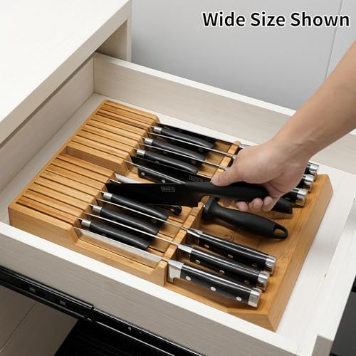 In drawer Knife Block Bamboo Kitchen Knives Drawer Organizer Large (Natural / 16 Holder)