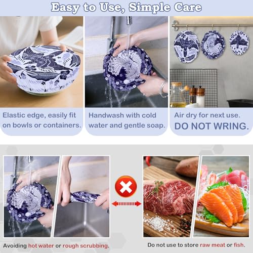 5Pcs Reusable Beeswax Elastic Bowl Covers for Bread Proofing and Food Cover (Humpback Whale)