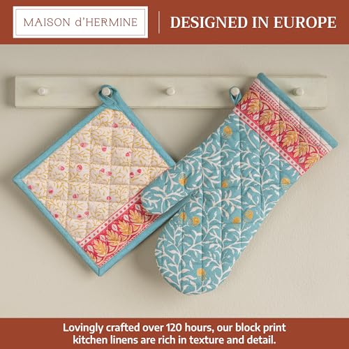 100% Cotton Oven Mitt & Pot Holder Set (122 - Carpo / 7.5" x 13" & 8" x 8" (Oven Mitt & Pot Holder))