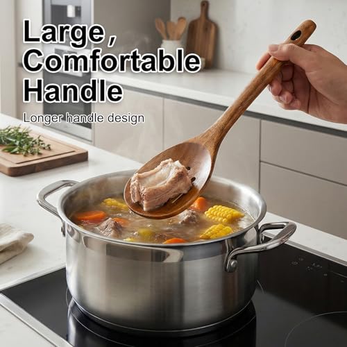 Large Wooden Spoons for Cooking Utensil Set Slotted Spoon Kitchen Spatula (Slotted + Cooking Spoon)