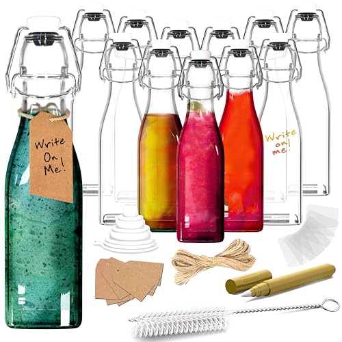 12 Oz Square Swing Top Glass Bottles with Airtight Lid 12 Pack (12 Pack - Square)