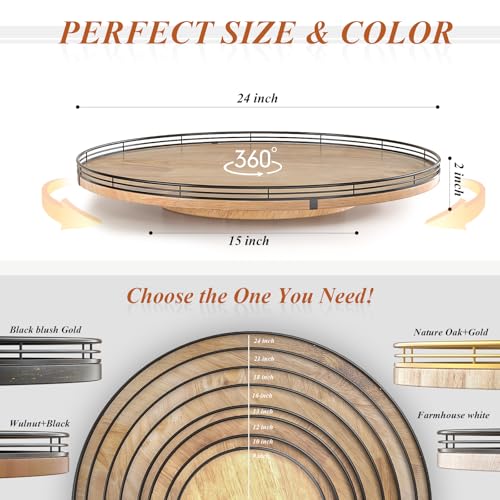 24 Inch Extra Large Farmhouse Oak Lazy Susan Organizer