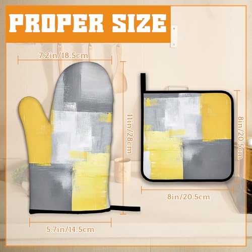 Yellow Gray Modern Art Oven Mitts and Pot Holders (4 Count)