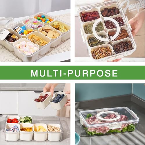 2Pcs Snackle Box Snack Containers with Lid Divided Serving Tray with Handle (8 Compartments-2pcs / White)