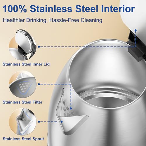 2.0L Stainless Steel Electric Kettle (2.1 Quarts / F(Stainless Steel-Silver))