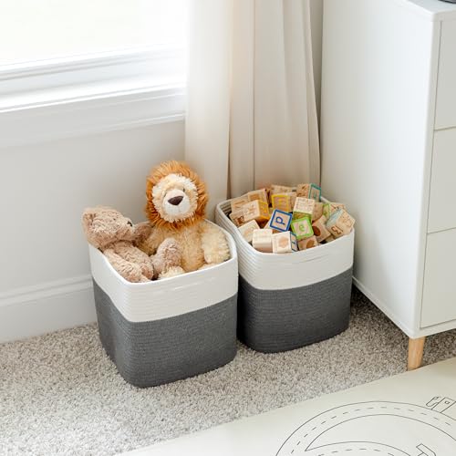 Storage Cubes 11 Inch Cotton Rope Woven Baskets for Organizing (Off White & Charcoal Gray)