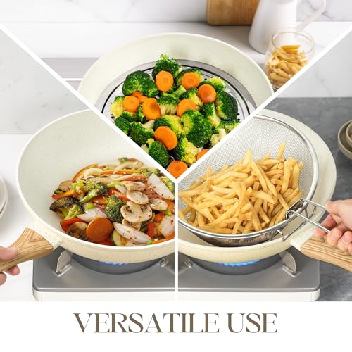 12 Inch Wok Pan with Lid (White / 12 Inch)