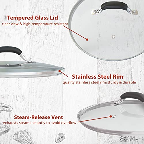12 Inch Tempered Glass Pot Lid Compatible with 12” Lodge Cast Iron Skillets and 7 Quart Dutch Ovens (12 INCH)
