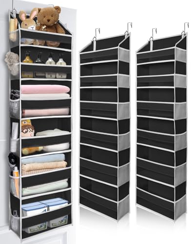 2Pack Over The Door Organizer with 6 Large Pockets 12 Side Pockets Door Hanging Organizer Black Door Hanging (Black / 2 Pack-6 Tier)