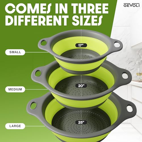 3 Pack Collapsible Colanders with Self (Green)