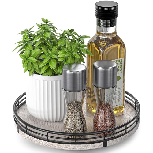 9 Inch Rustic Whitewashed Wooden Lazy Susan Organizer