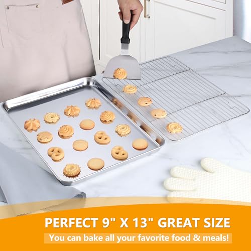 12x10 Inch Stainless Steel Quarter Sheet Pan with Cooling Rack Set (12.4x9.6x1)