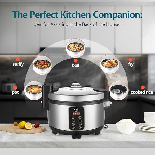 Large 15L Commercial rice cooker 84 cups cooked (Silver & Black / 84 Cups Cooked - Rice Cooker & Warmer)