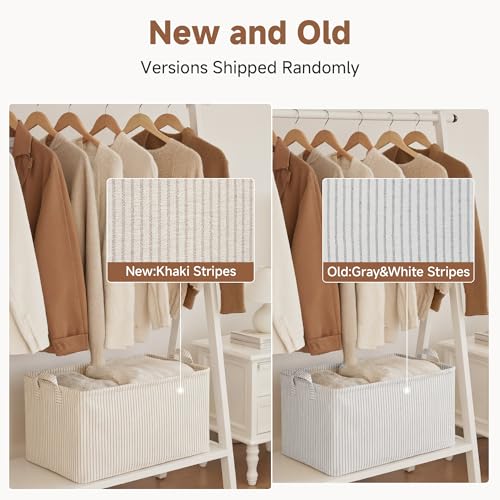 Fabric Storage Bins (Khaki and Beige Stripes / 16 ½" L x 12" W x 10 ¼" H)