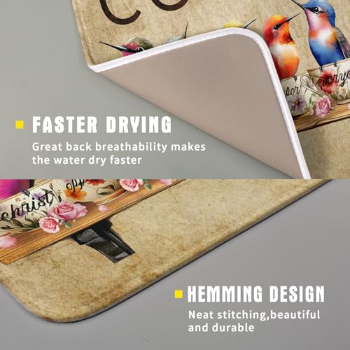 Coffee Cup Dish Drying Mat Brown Bird Drying Matt Kitchen Counter for Coffee Bar Decor (Bird Cups 511 / 18" x 16")