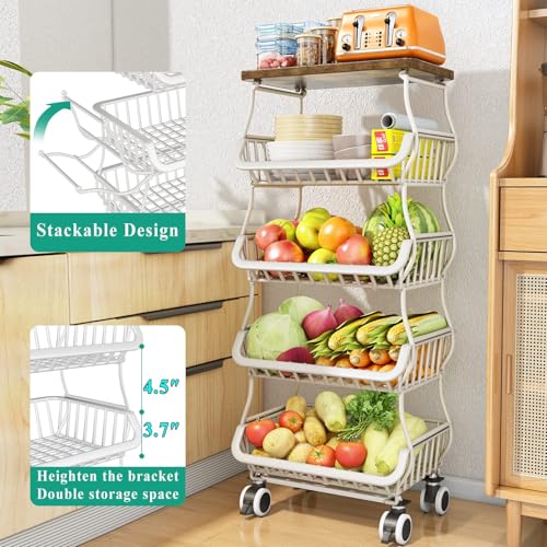 5 Tier Fruit and Vegetable Basket Stand for Kitchen (White / 5 Tiers)