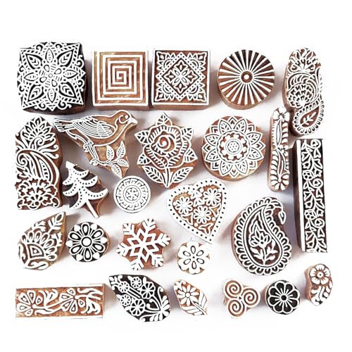 Assorted Wooden Block Printing Stamps (25 Pcs / Bulk01_25a)