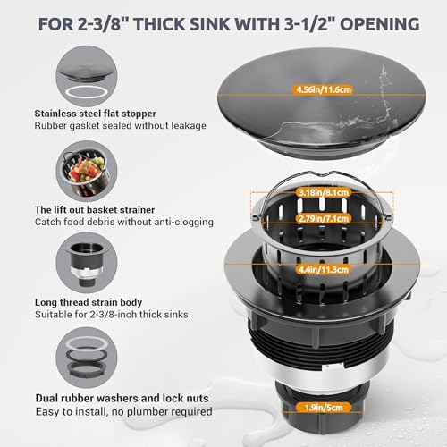 Kitchen Sink Drain Assembly with Removable Deep Basket Strainer