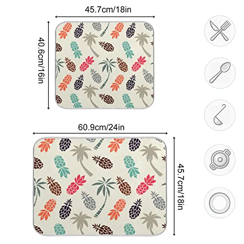 Super Absorbent Dish Drying Mat (Coconut Palm Trees Pineapples / 16" x 18")