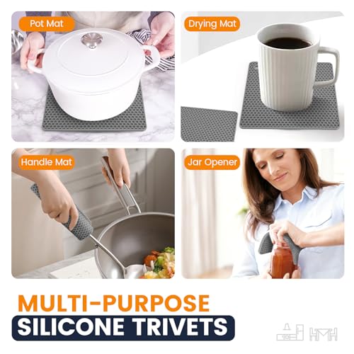 Silicone Trivet Mats 4 Heat Resistant Pot Holders Multipurpose Non (4 Count)