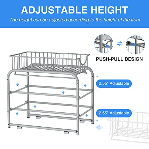 2 Tier Pull Out Organizer Under Sink Sliding Cabinet Rack (Silver)