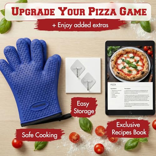XL Silicone Pizza Oven Gloves Heat Resistant Oven Mitts (Calm Blue / X-Large)