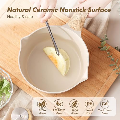 Ceramic Nonstick Sauce Pan with Lid (Ceramic Taupe / 2 Quarts)