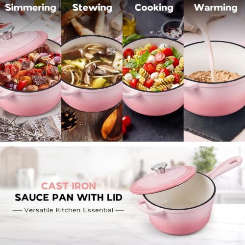 3QT Enameled Cast Iron Saucepan (Pink / 3 Quarts)