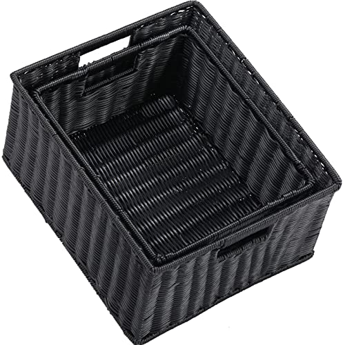 Large Wicker Baskets for Storage (15 x 12.8 x 7.5 inches / Black)