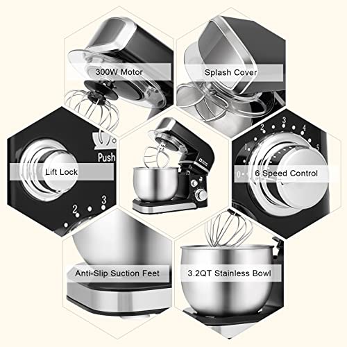Stand Mixer 3.2Qt Small Electric Food Mixer (Black)