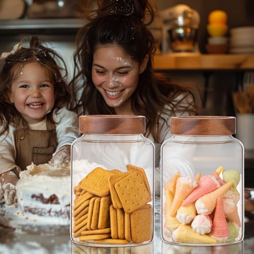 2 PCS Large Glass Jars with Wooden Airtight Lid 60 oz (1800ml/60oz-2PACK)