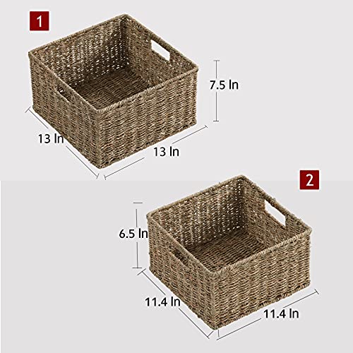 Wicker Storage Baskets for Organizing (13 x 13 x 7.5 inches / Natural (Seagrass))