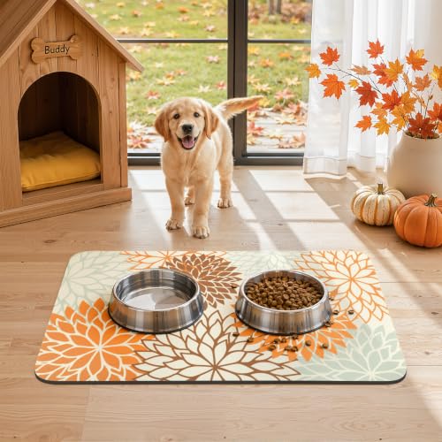 Fall Dish Drying Mat 12" x 20" Absorbent Floral Coffee Mat Orange (Orange / 12" x 20")