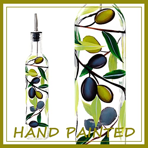 17oz Hand Painted Glass Olive Oil Bottle Dispenser (olive)