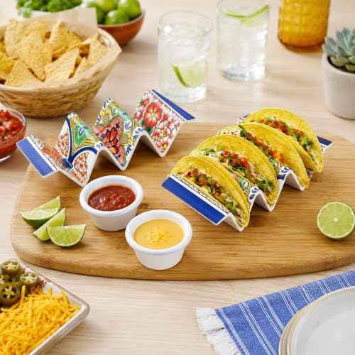 Taco Holder Stands with Sauce Cup (Set of 2 with 2 Dip Cups / Mars Blue)